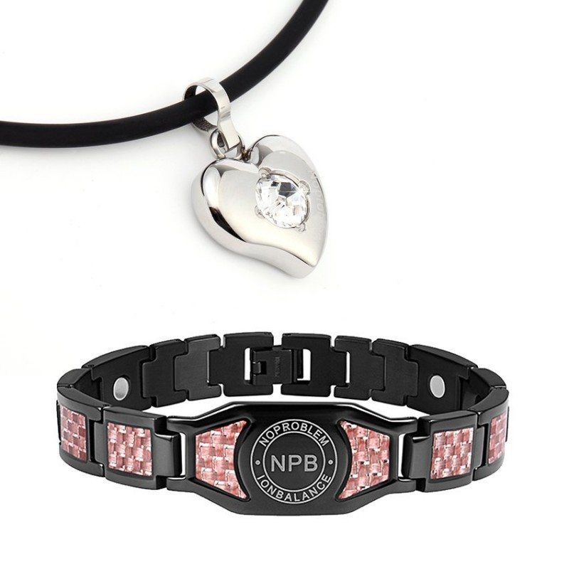Noproblem P096PD028 Charm Negative Ions Health Sport Magnetic Bracelet Necklace Combo